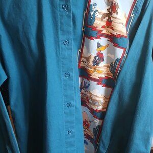 Looney Tunes Western Collection Womens Blue/Green Long Sleeve Shirt-Medium